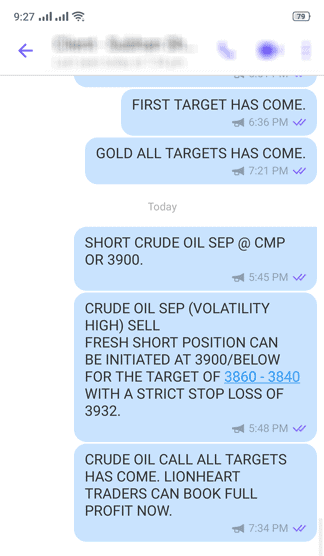 crude oil tips sms